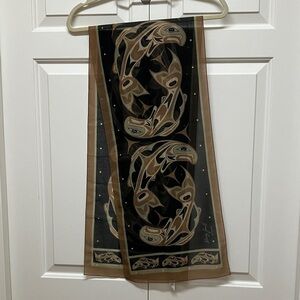 Large oblong native art scarf by Coast Salish artist Anthony Joseph, fish motif